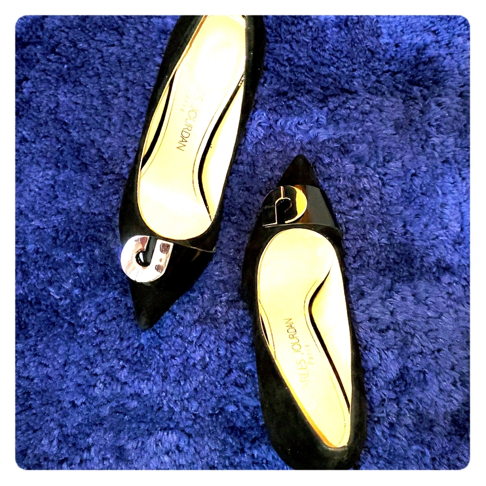 Charles Jourdan black suede heels